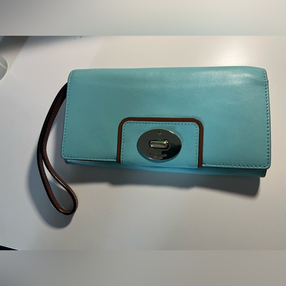 Kate Spade Turnlock wristlet wallet Robins Egg